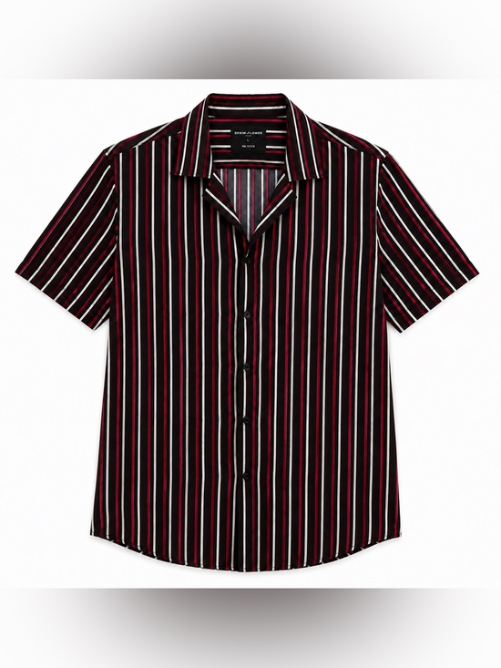 Denim & Flower Other - Denim & Flower Black and Red Vertical Stripe Short-Sleeve Shirt